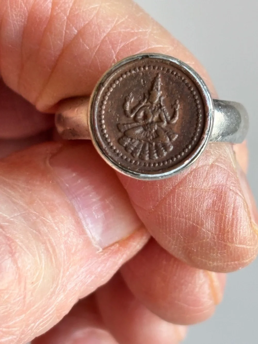 Lakshmi Ring – 925 Silver with Copper Embossed Centerpiece